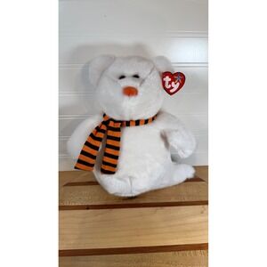 Ty Beanie Baby Quivers Ghost Bear Halloween Orange Black Scarf 2004